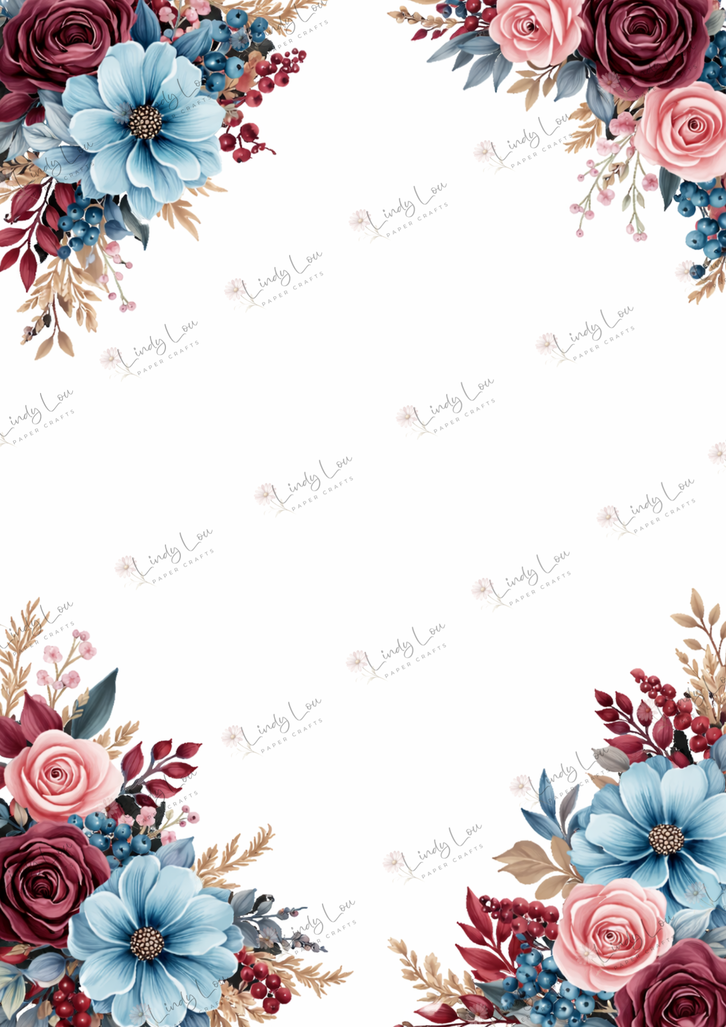 A4 Single Sheet - Burgundy & Blue- Garden Corners