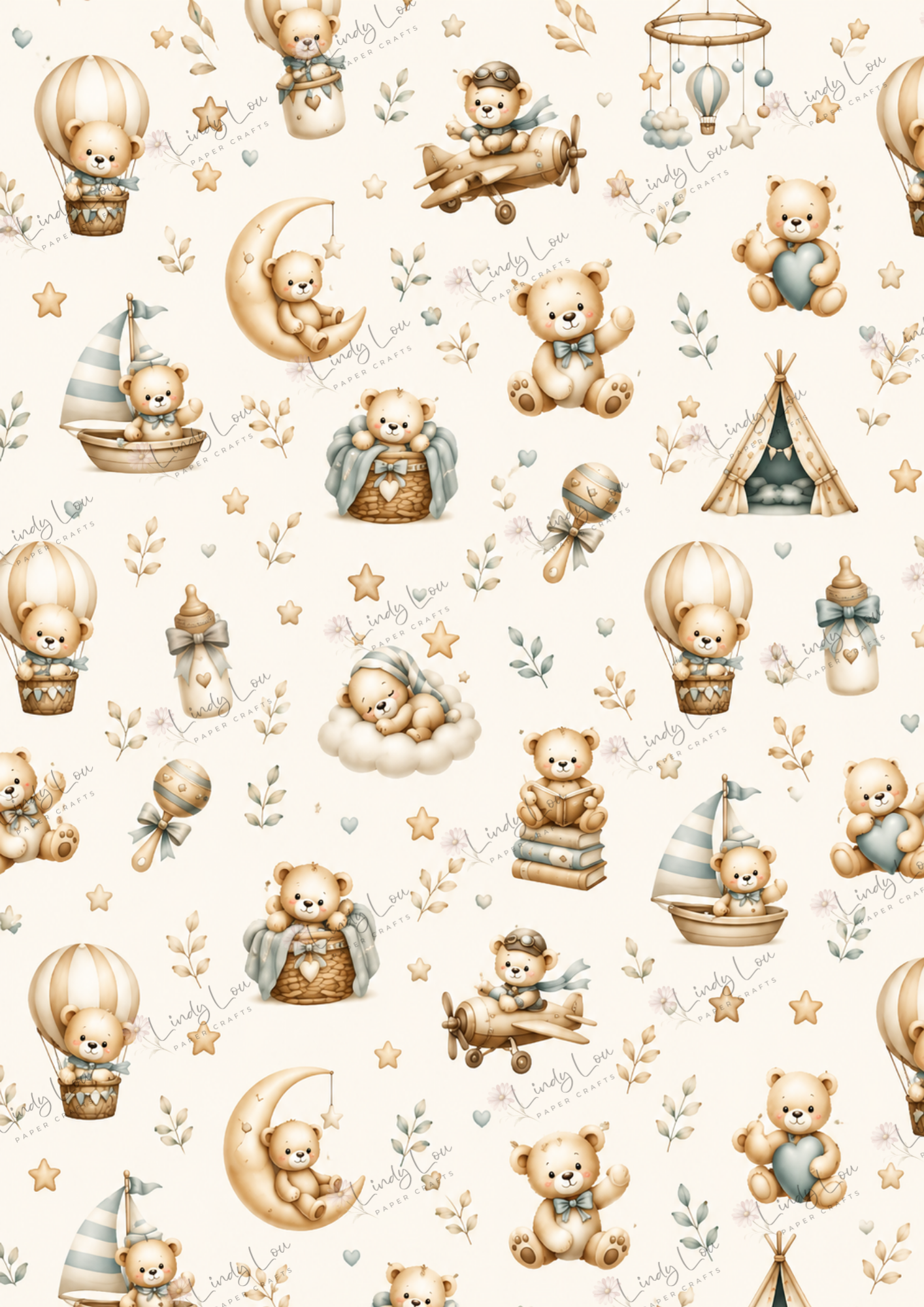 A4 Single Sheet - Boho Baby - Sweet Teddy
