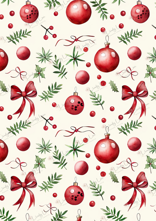A4 Single Sheet - Aussie Christmas - Bows & Baubles