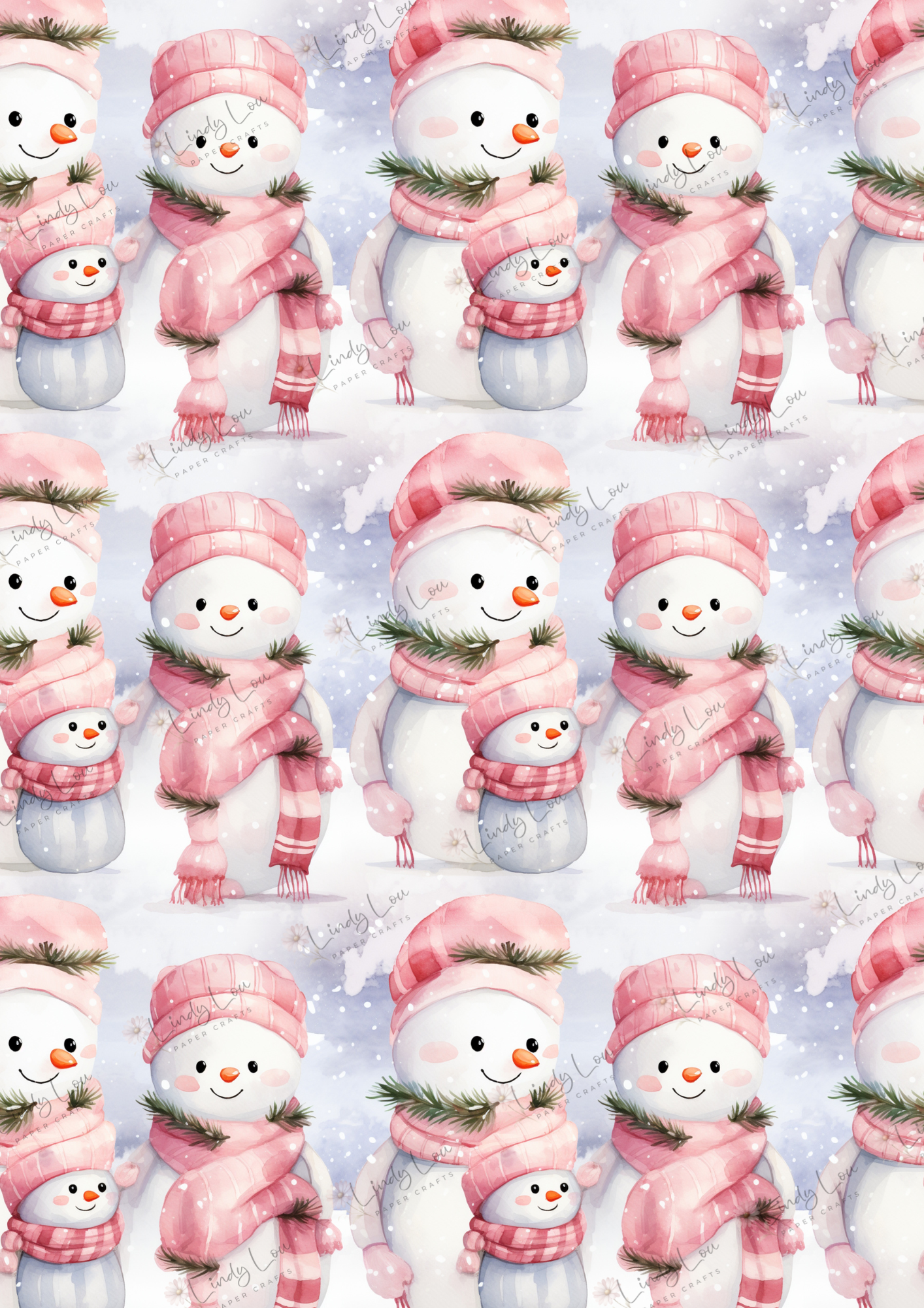 A4 Single Sheet - Pink Christmas - Frosty Friends