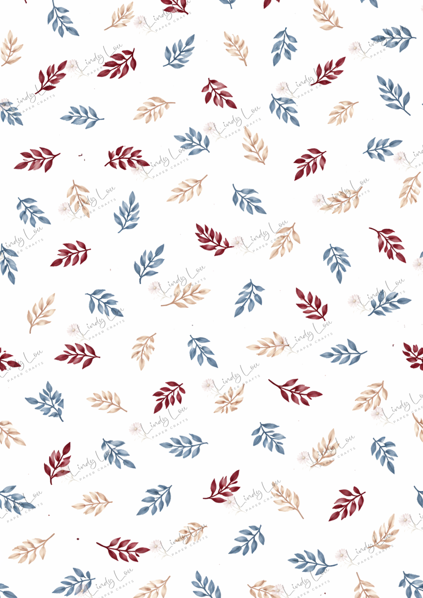 A4 Single Sheet - Burgundy & Blue- Leaf Dance