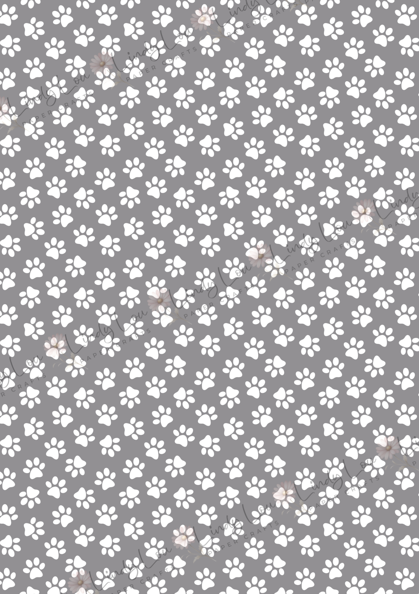 A4 Single Sheet - Barking Adorable - Grey Paw Print