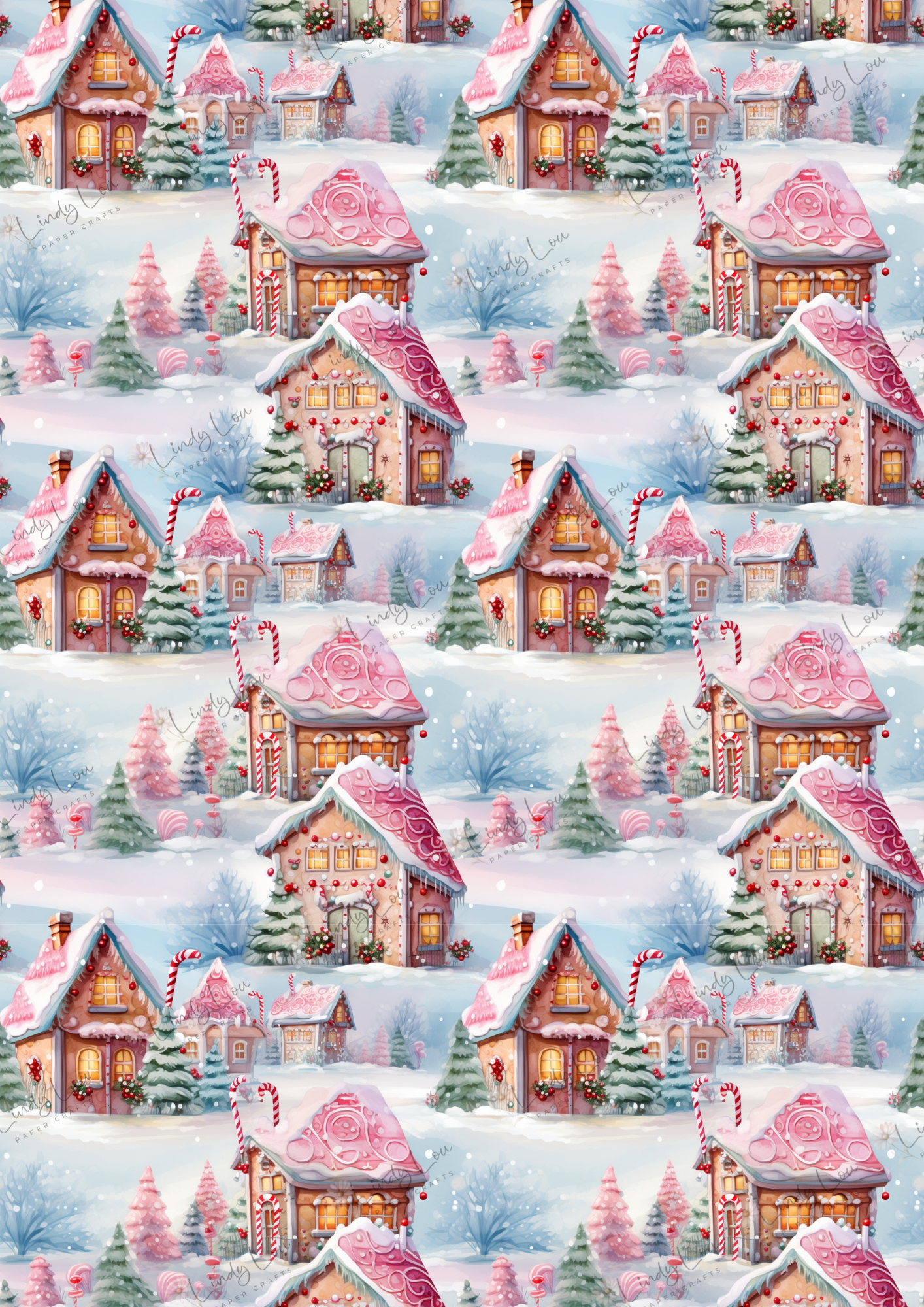 A4 Single Sheet - Pink Christmas - Gingerbread Lane