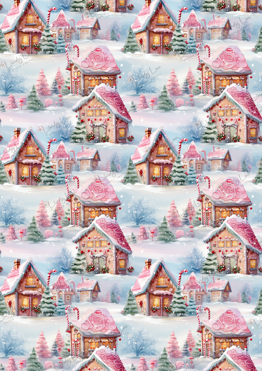 A4 Single Sheet - Pink Christmas - Gingerbread Lane