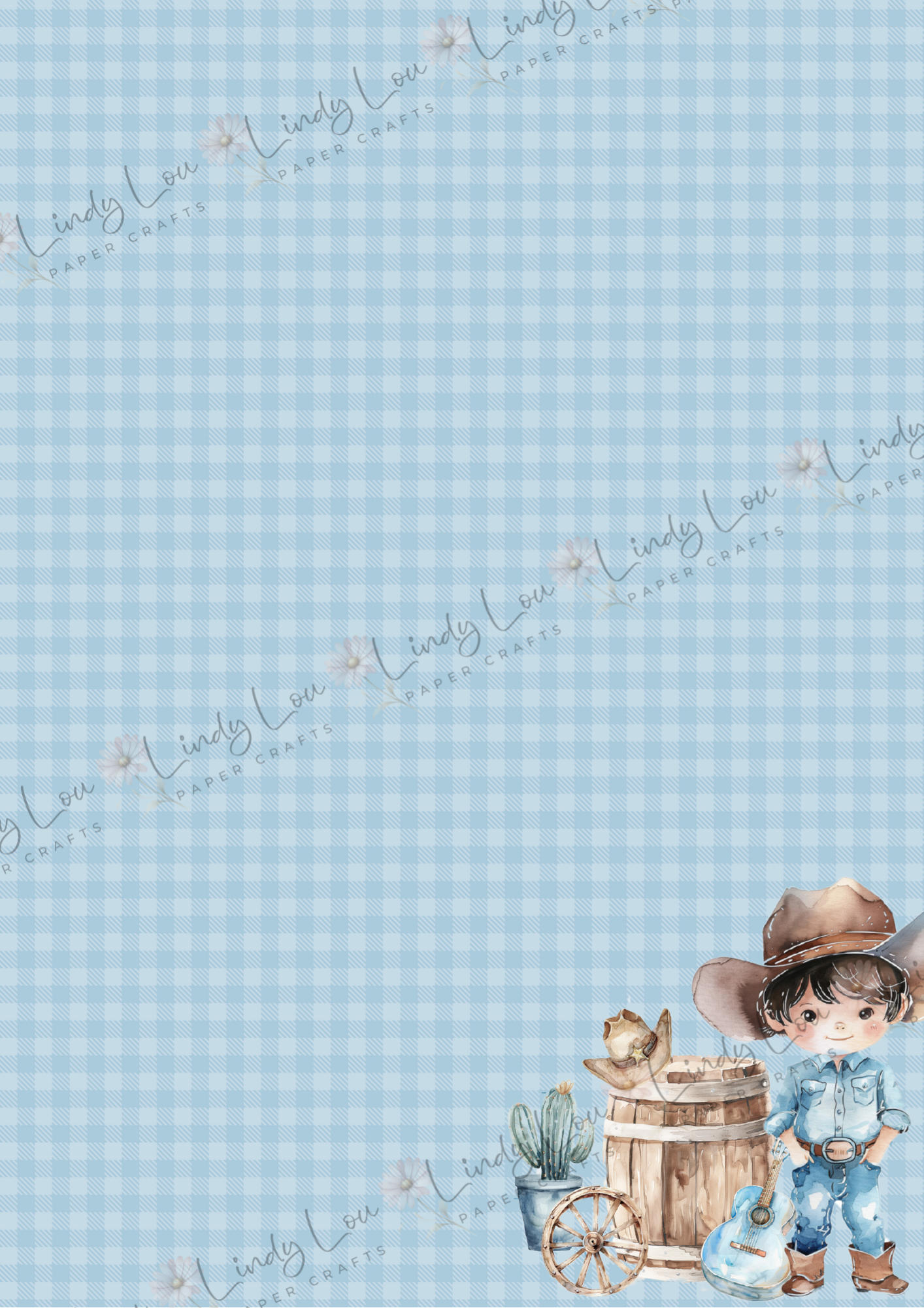 A4 Single Sheet - Giddy up Cowboy - Cowpoke Gingham