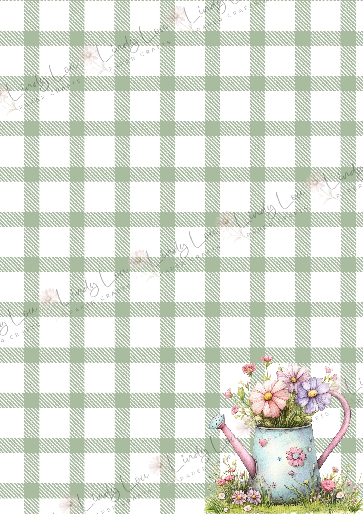 A4 Single Sheet - Blossom & Bluebirds - Green Check