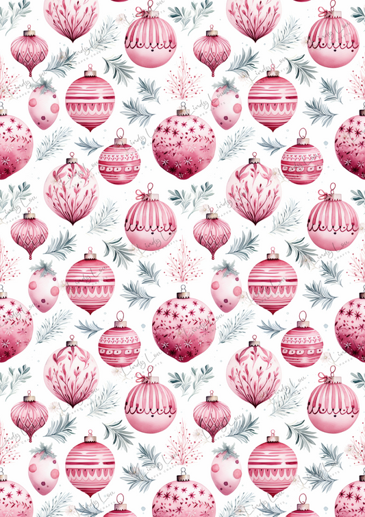 A4 Single Sheet - Pink Christmas - Sugarplum Baubles