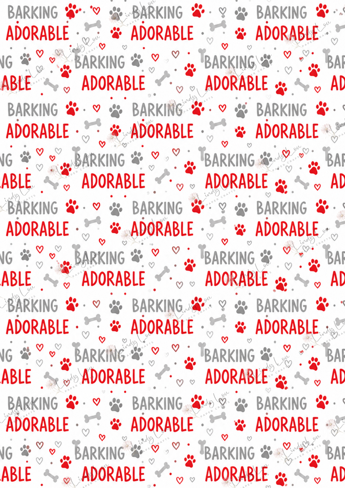 A4 Single Sheet - Barking Adorable - Adorable Red