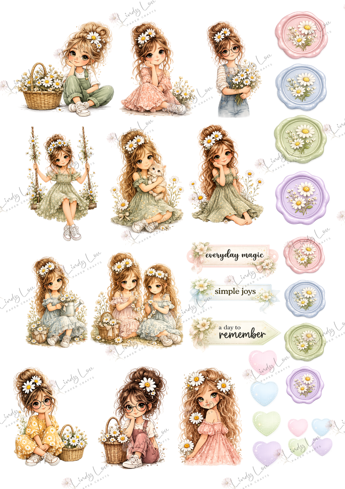 A4 Fussy Cut Sheets - Daisy Girls - Daisy Pretties