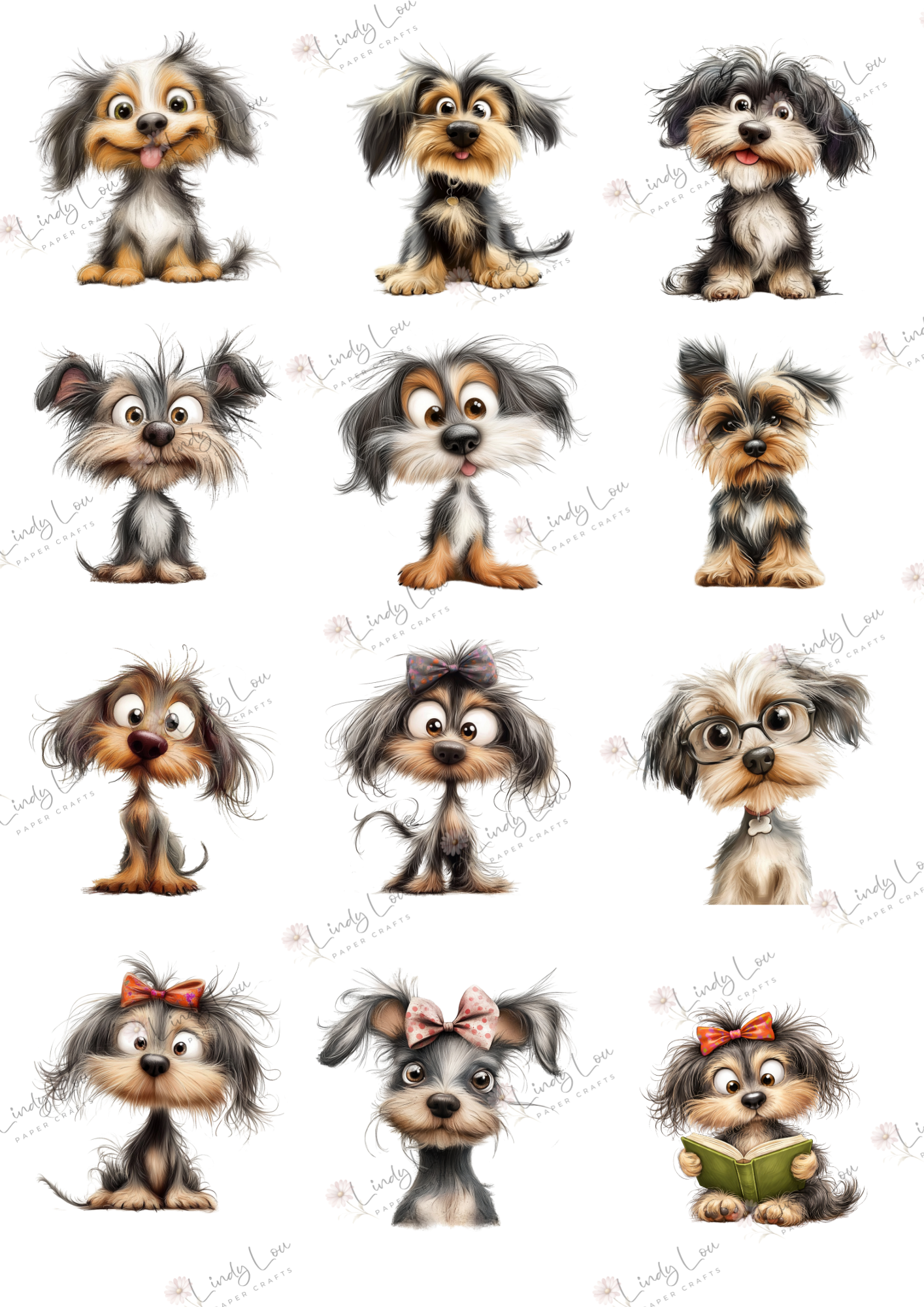 A4 Fussy Cut Sheets - Pawsitively Adorable - Scruffy Sweethearts