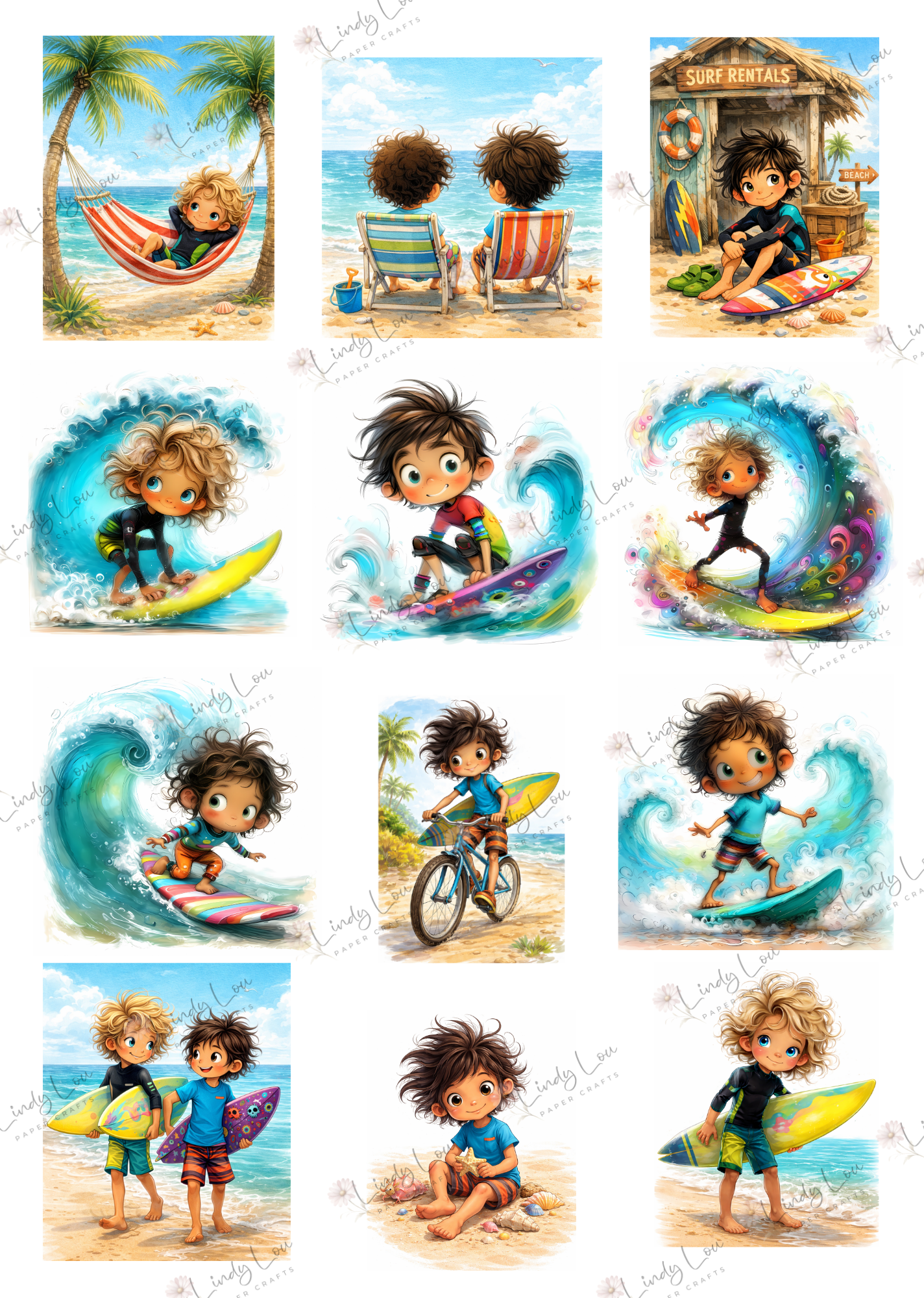 A4 Fussy Cut Sheets - Surf's Up - Wave Rider