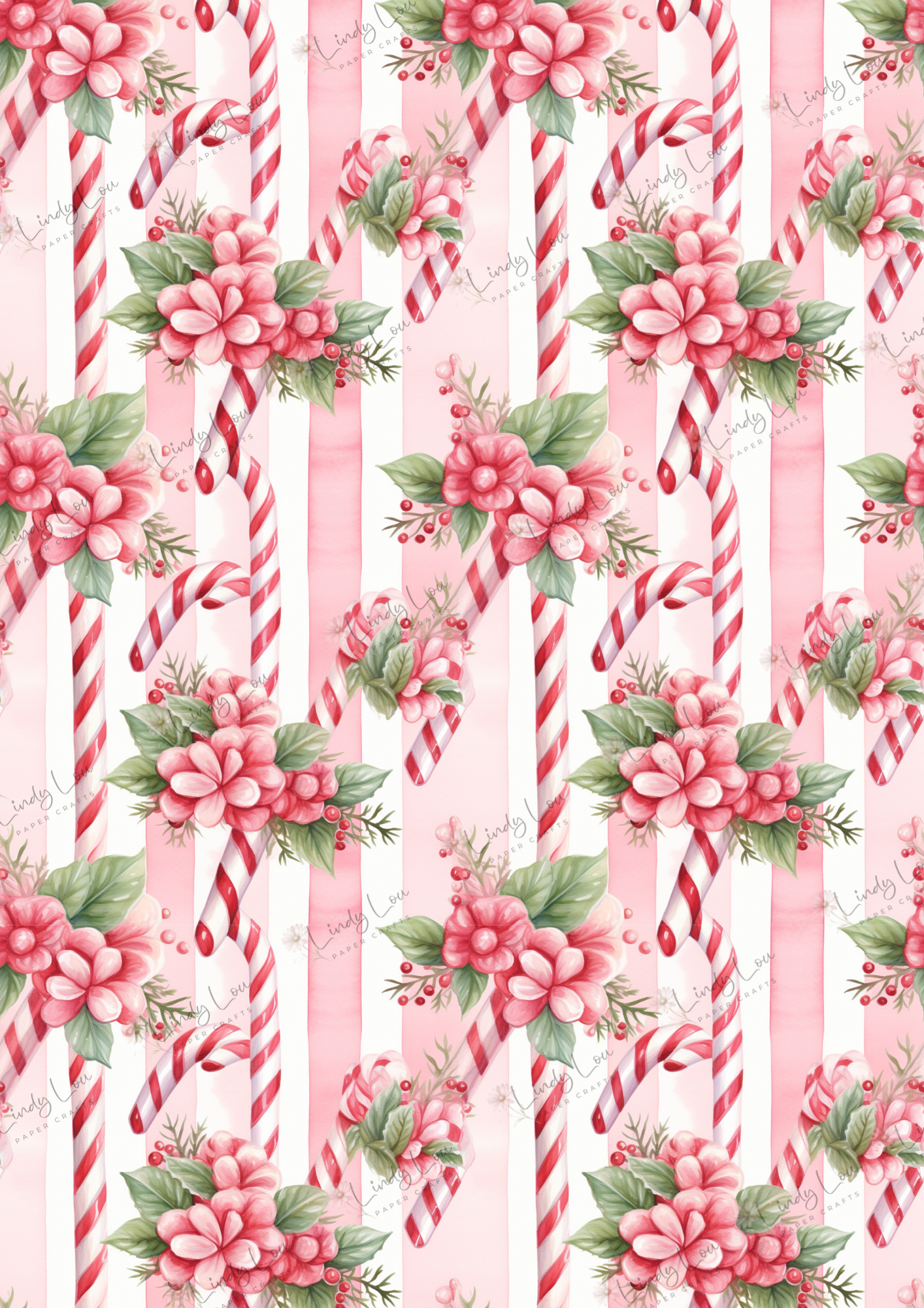 A4 Single Sheet - Pink Christmas - Candy Canes