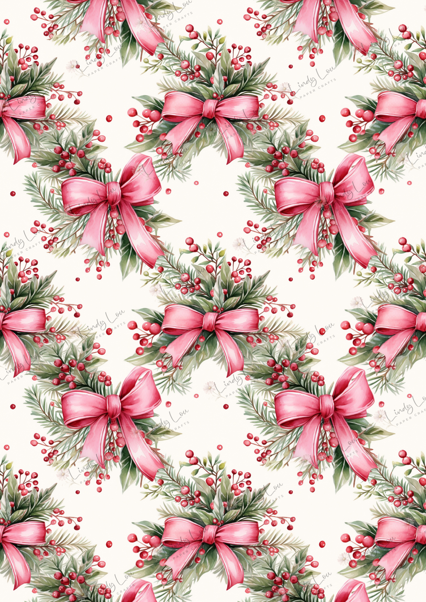 A4 Single Sheet - Pink Christmas - Berry Merry Bows