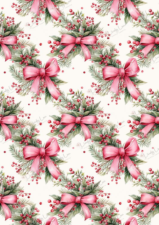 A4 Single Sheet - Pink Christmas - Berry Merry Bows