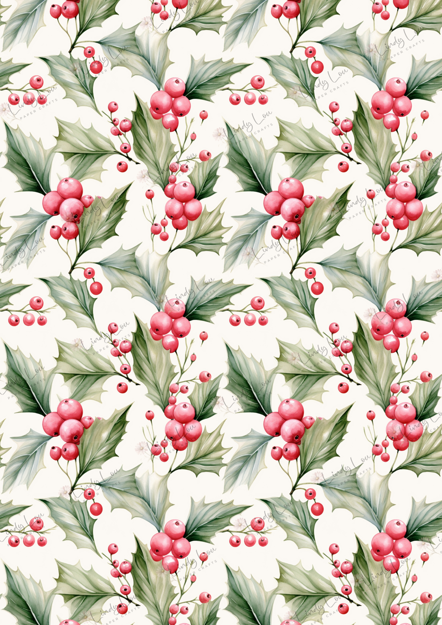 A4 Single Sheet - Pink Christmas - Festive Holly