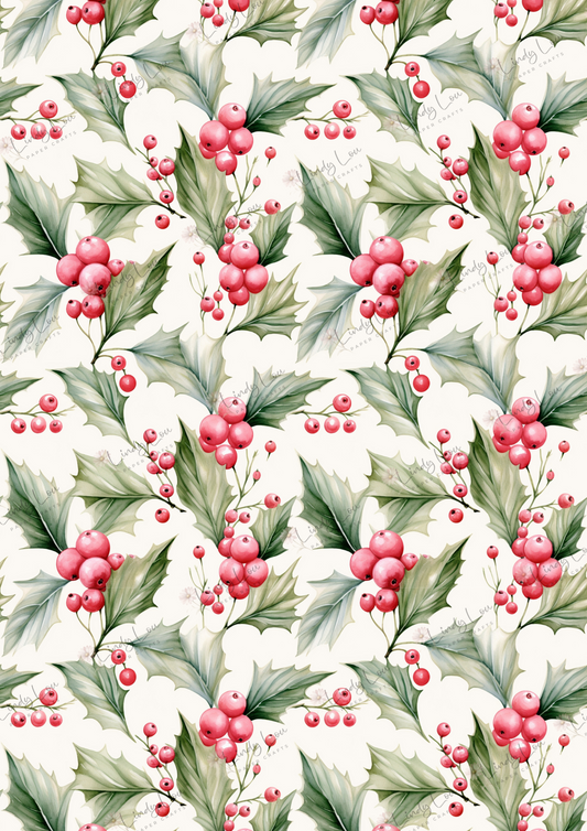 A4 Single Sheet - Pink Christmas - Festive Holly