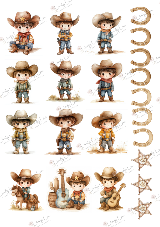 A4 Fussy Cut Sheets - Giddy Up Cowboy - Little Buckaroos