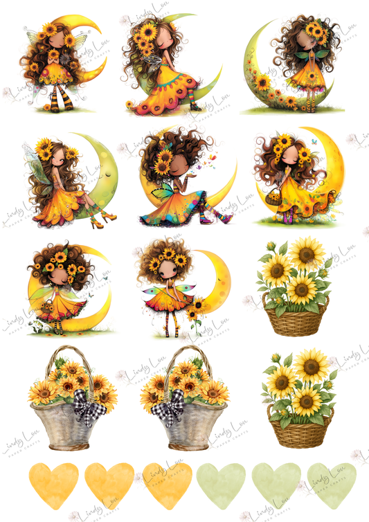 A4 Fussy Cut Sheets - Sunflower Dreams - Moon Fairies