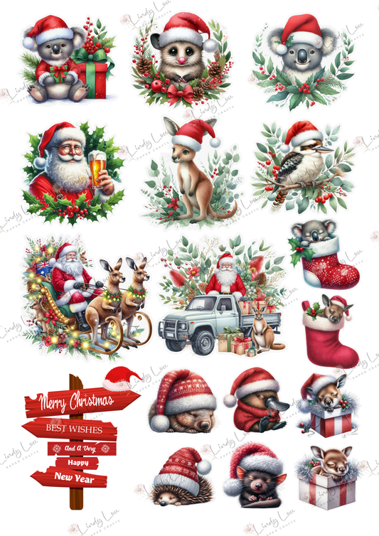A4 Fussy Cut Sheets  - Aussie Christmas - Aussie Mates