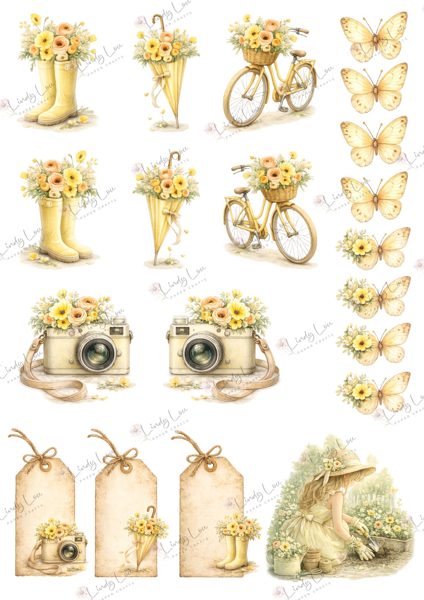A4 Fussy Cut Sheets - Buttercream Blooms - Buttercream Treasures