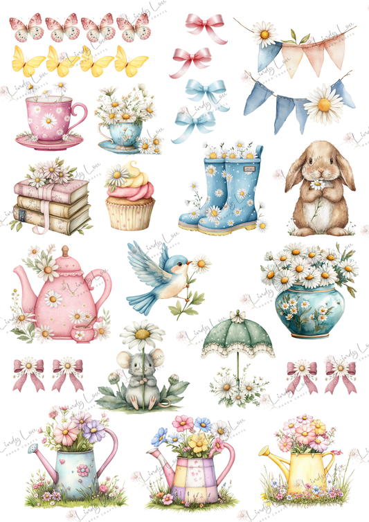 A4 Fussy Cut Sheets - Daisy Whispers - Whispered Treasures