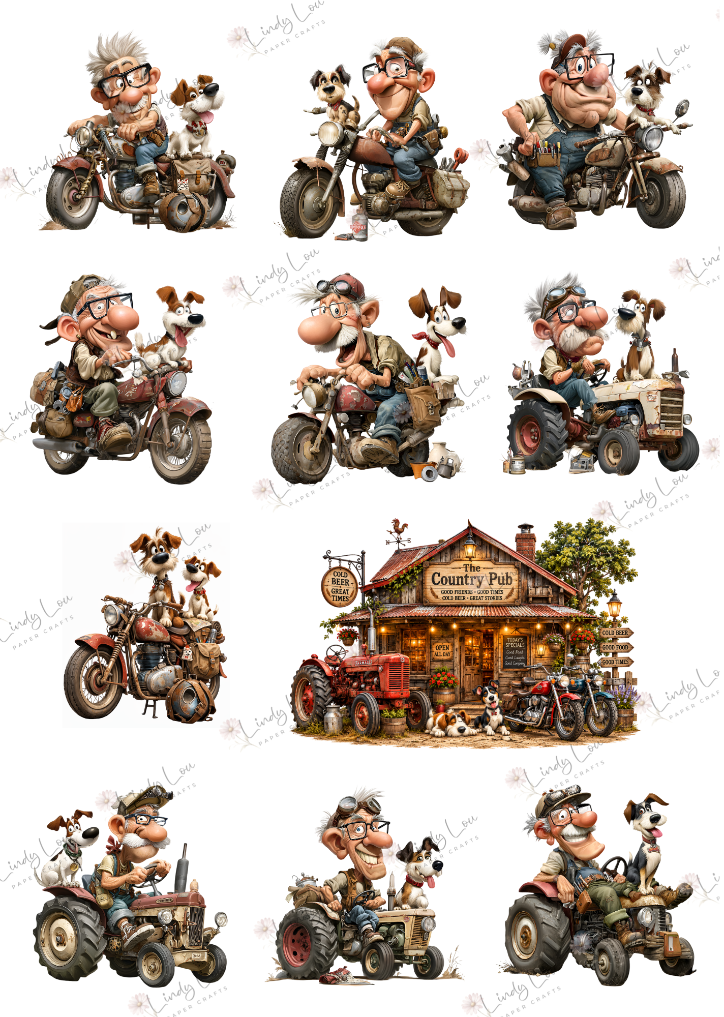 A4 Fussy Cut Sheets - Grandpa's Joy Ride & Tractor Ttales - Country Garage Classics