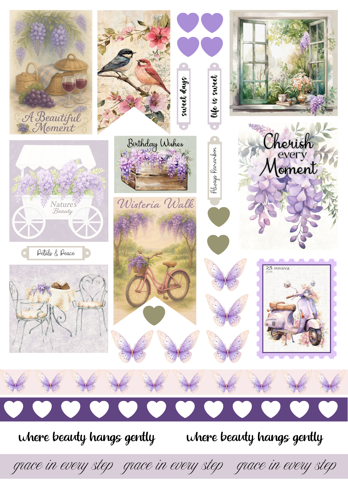 A4 Fusy Cut Sheets- Wisteria Walk - Quiet Grace