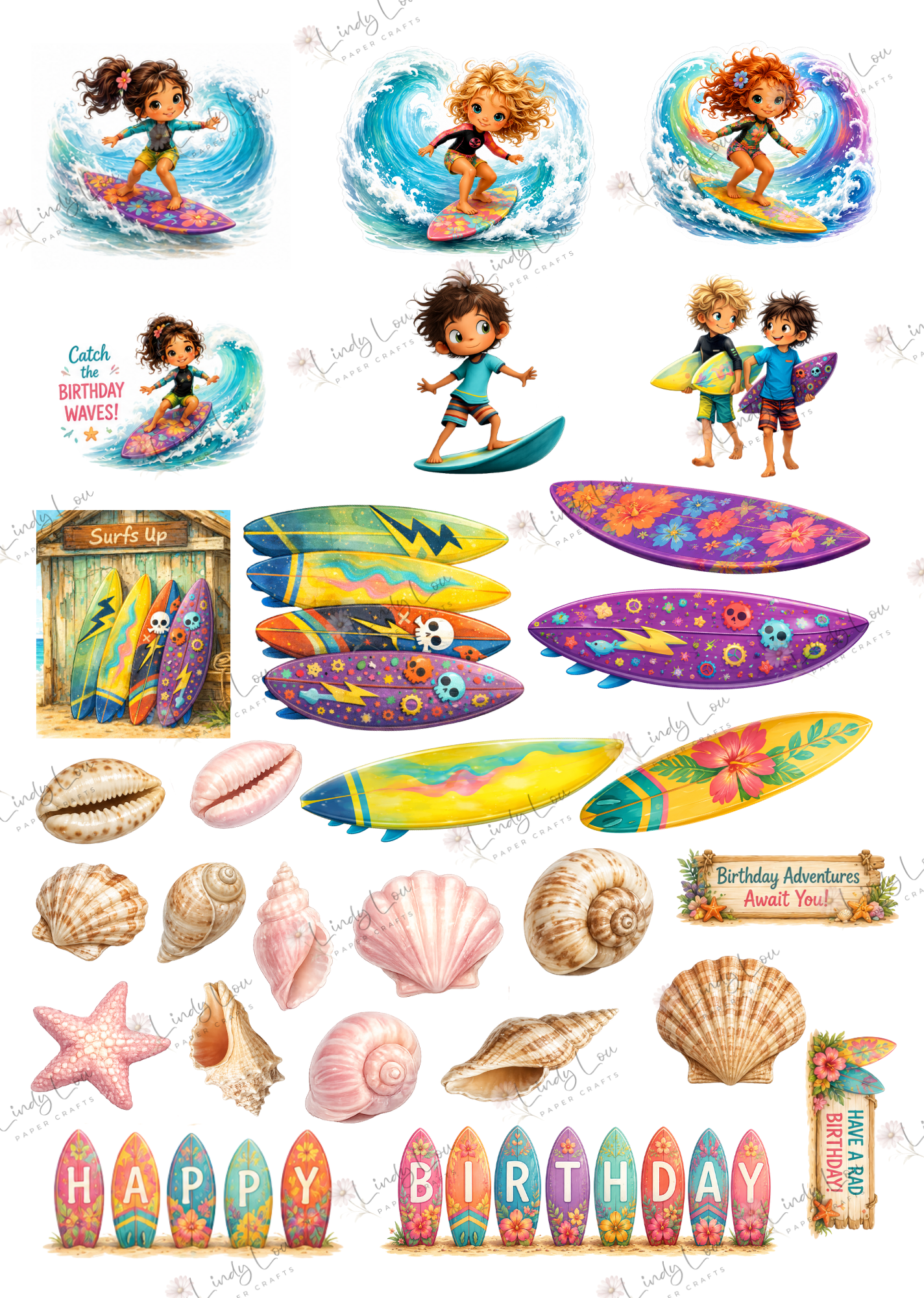 A4 Fussy Cut Sheets - Surf's Up - Surfside Dreams
