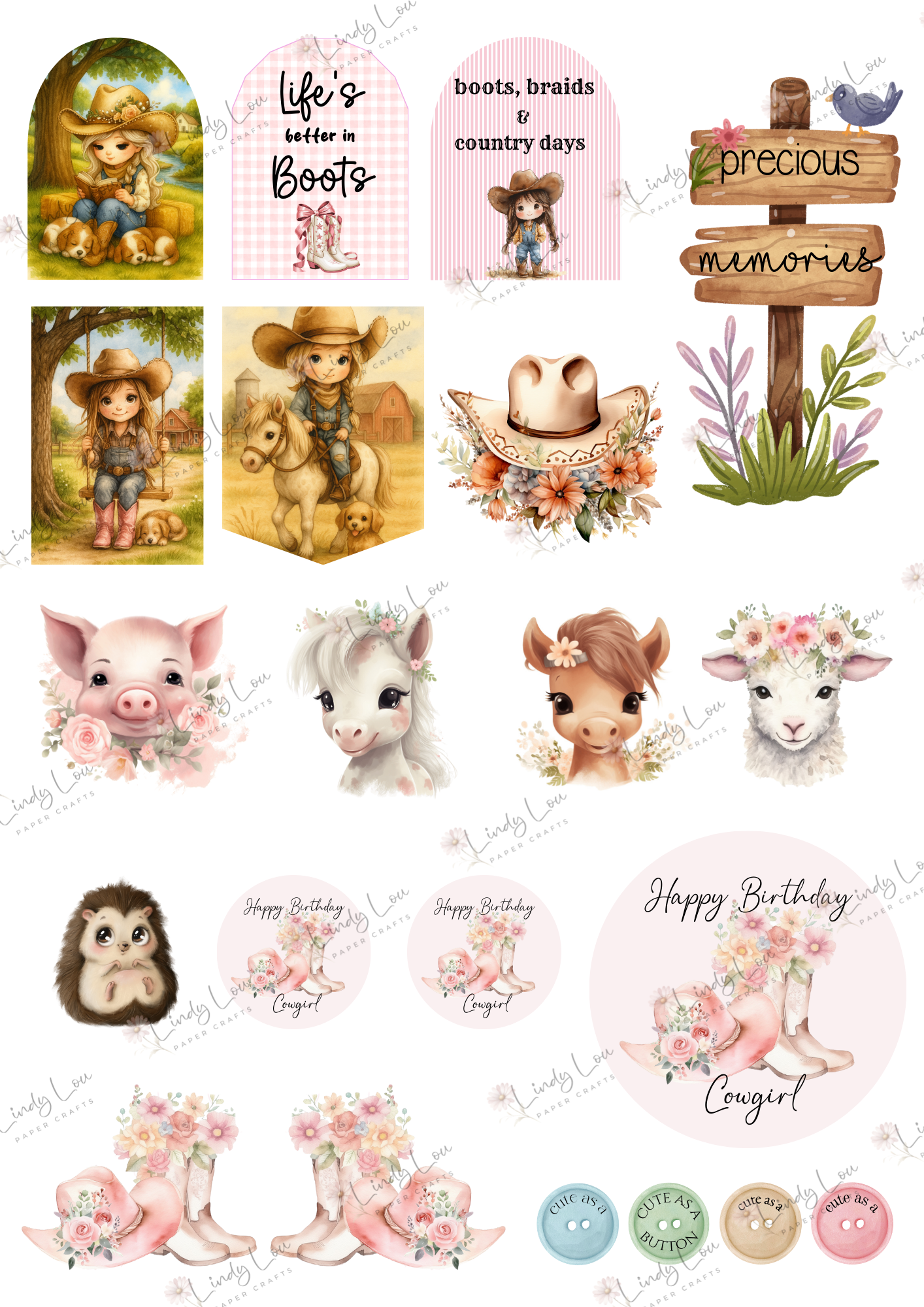 A6 Card Kit - Cute Little Cowgirl