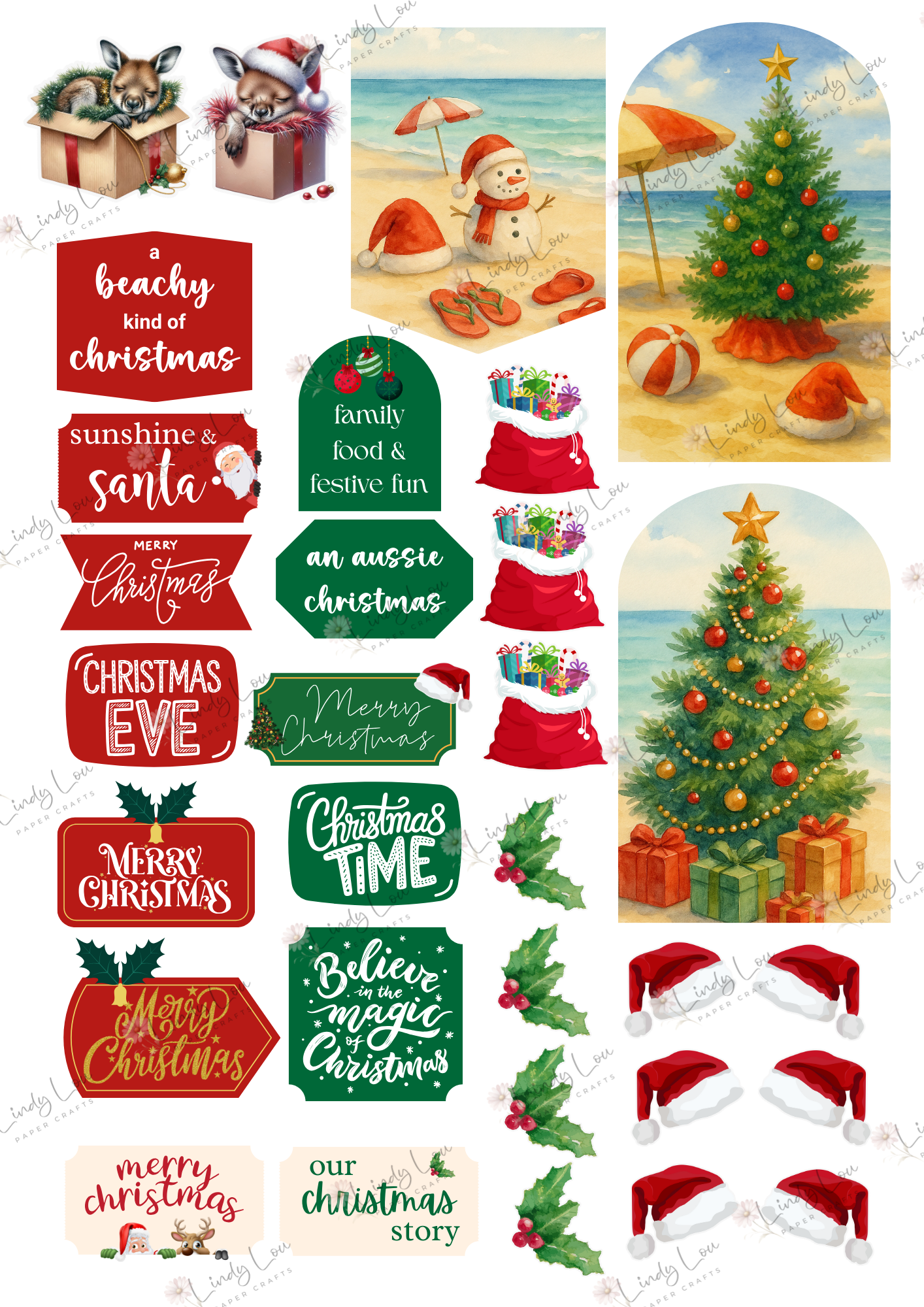 A4 Fussy Cut Sheets  - Aussie Christmas - Sandy Toes