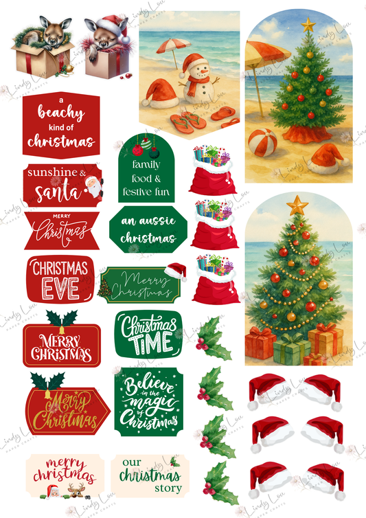 A4 Fussy Cut Sheets  - Aussie Christmas - Sandy Toes
