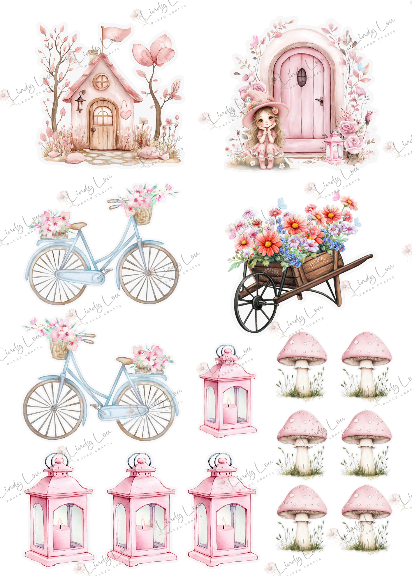 A4 Fussy Cut Sheets - Blossom & Bluebirds - Garden Delights