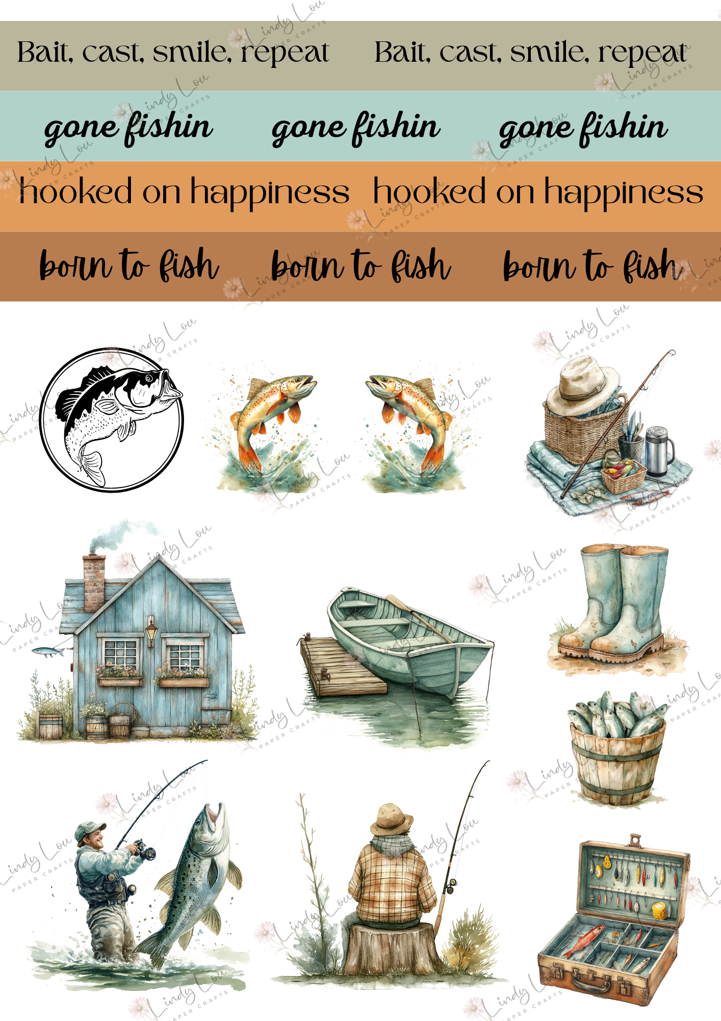 A4 Fussy Cut Sheets  - Gone Fishing - Hook, Line & Layers