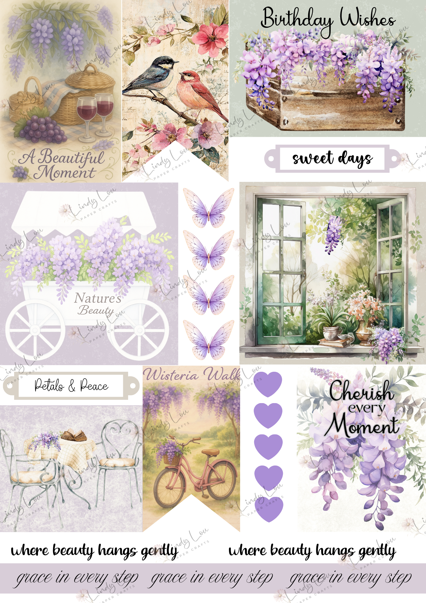 A4 Fusy Cut Sheets- Wisteria Walk - Quiet Grace