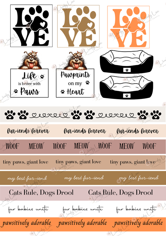 A4 Fussy Cut Sheets - Paws & Whiskers - Pawprints & Punchlines