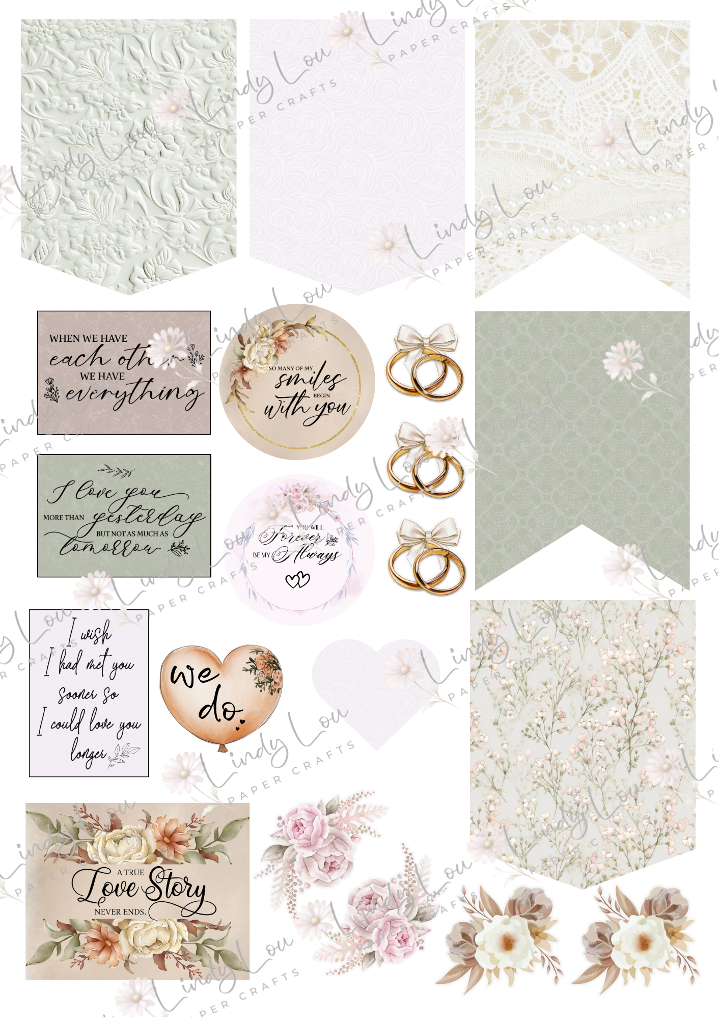 A4 Fussy Cut Sheets - Tied With A Kiss - Sweethearts