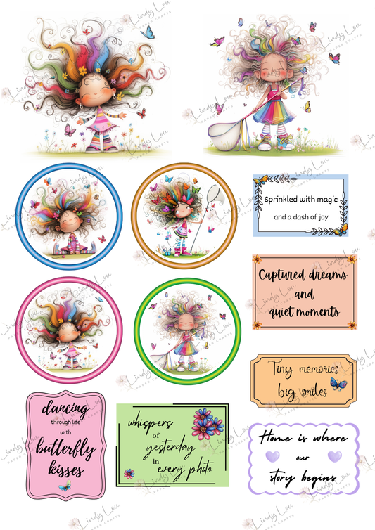 A4 Fussy Cut Sheets - Butterfly Kisses & Quirky Wishes - Whimsical