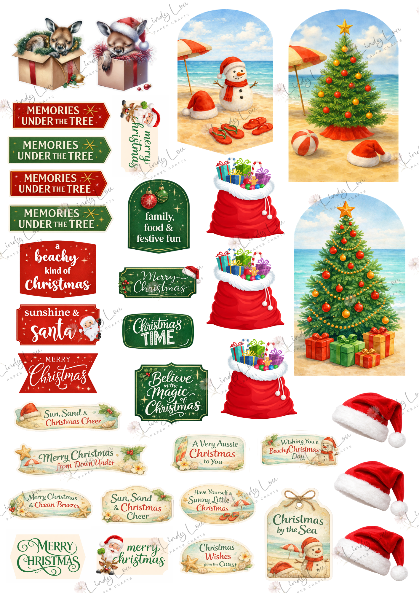 A4 Fussy Cut Sheets - Aussie Christmas - Sandy Toes