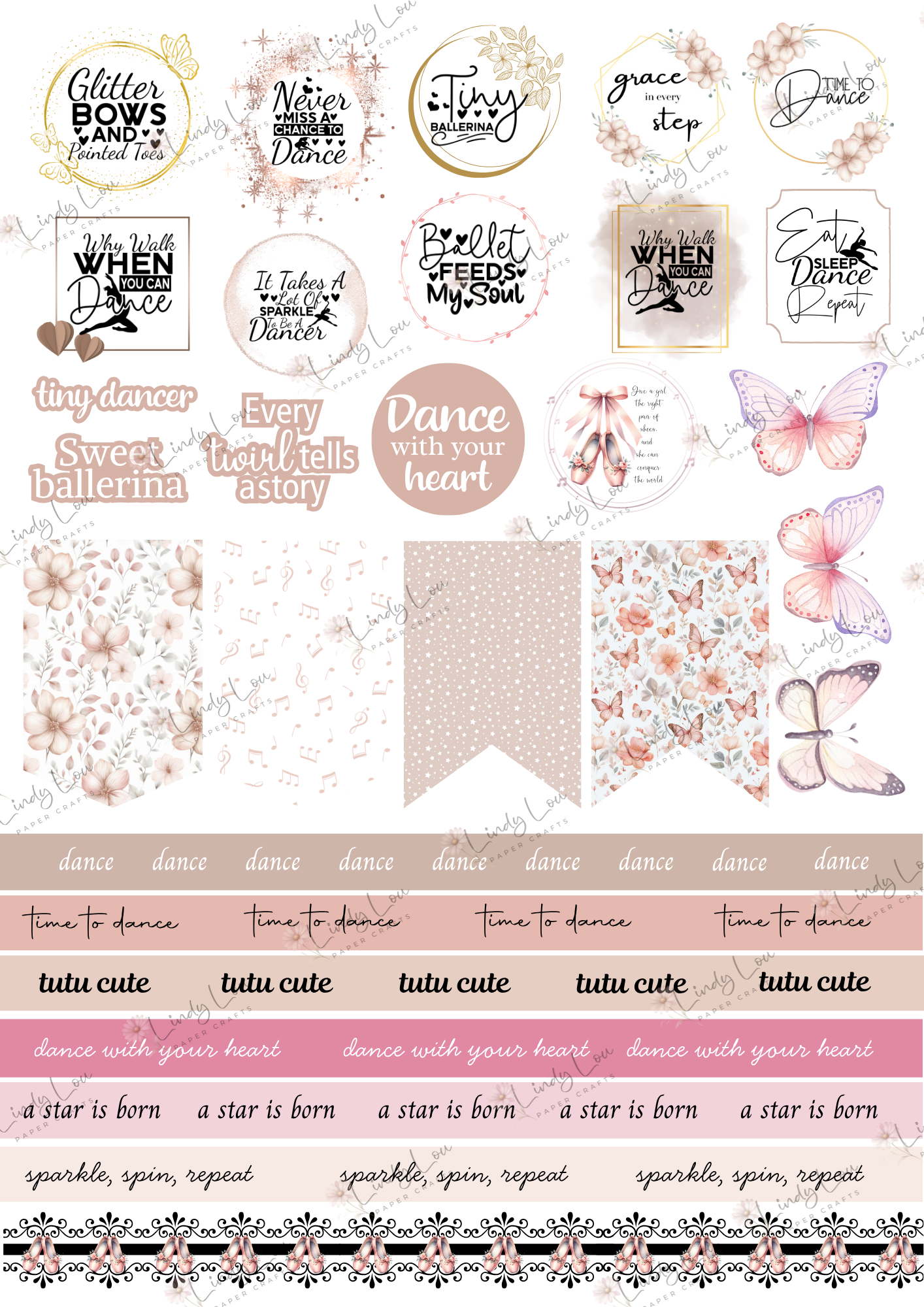 A4 Fussy Cut Sheets - Tiny Dancer - Tiny Whispers