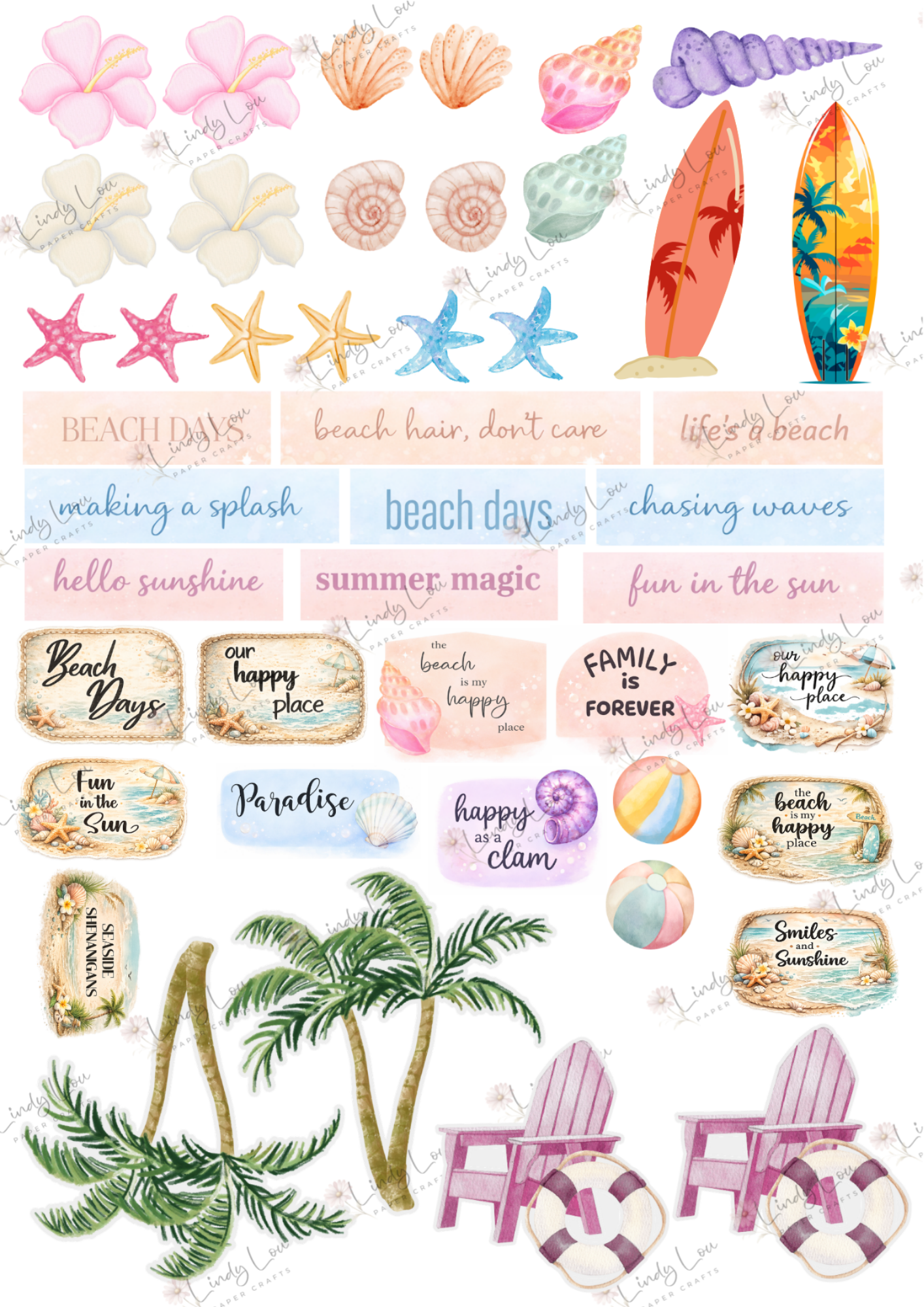 A4 Fusy Cut Sheets- Beach Day Buddies - Beach Day Elements