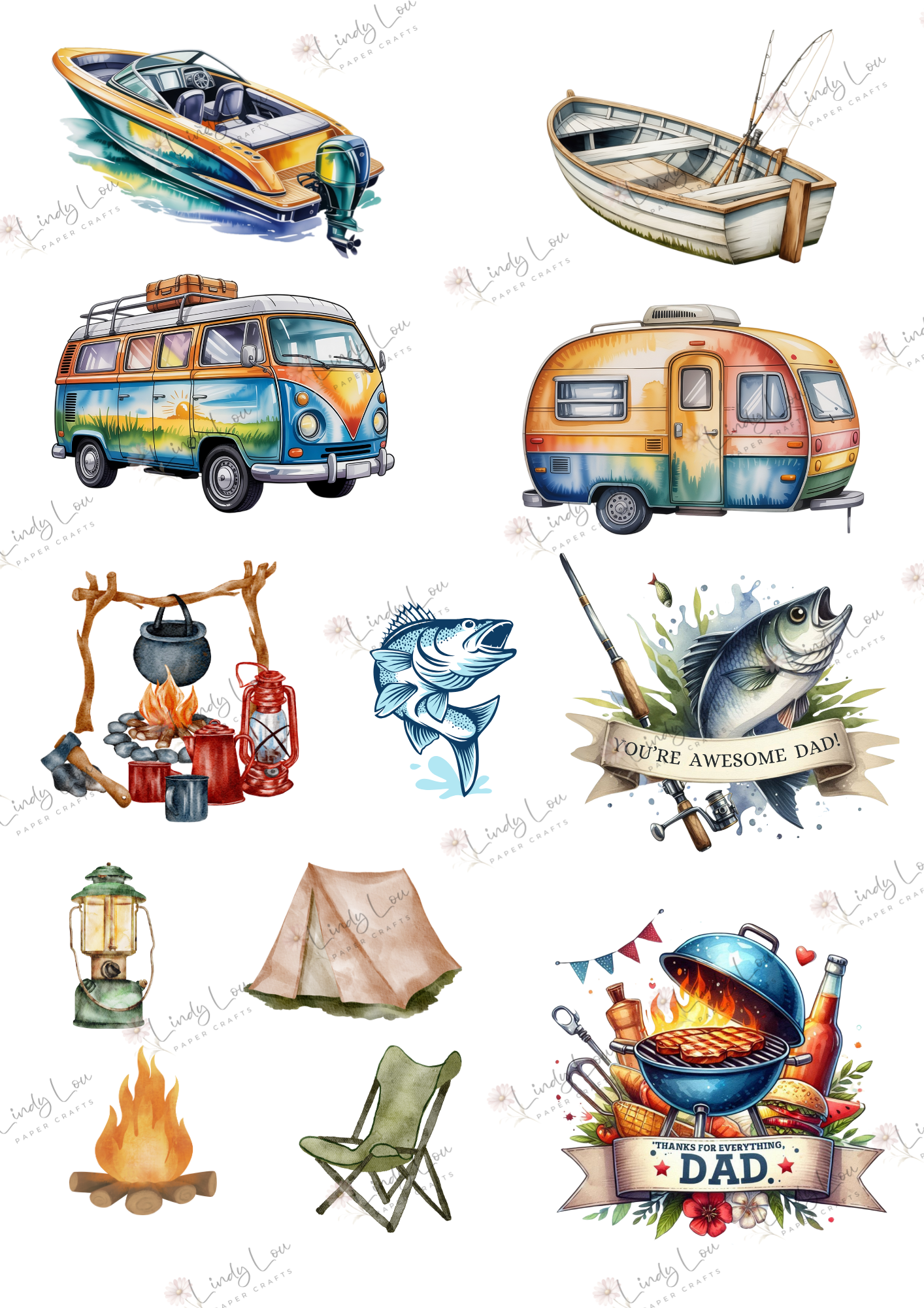 A4 Fussy Cut Sheets - Man Made Memories - Camp & Catch