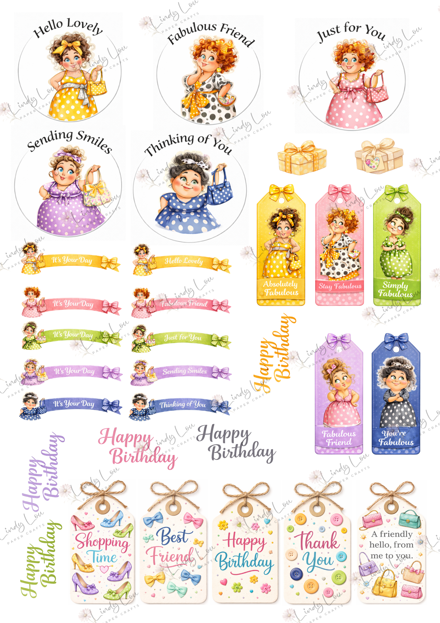 A4 Fussy Cut Sheets - Devine Divas - Celebration Sentiments