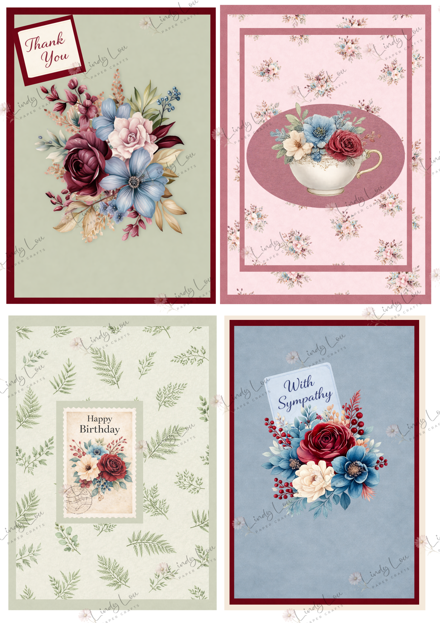 A6 Card Collection - Burgundy & Blue