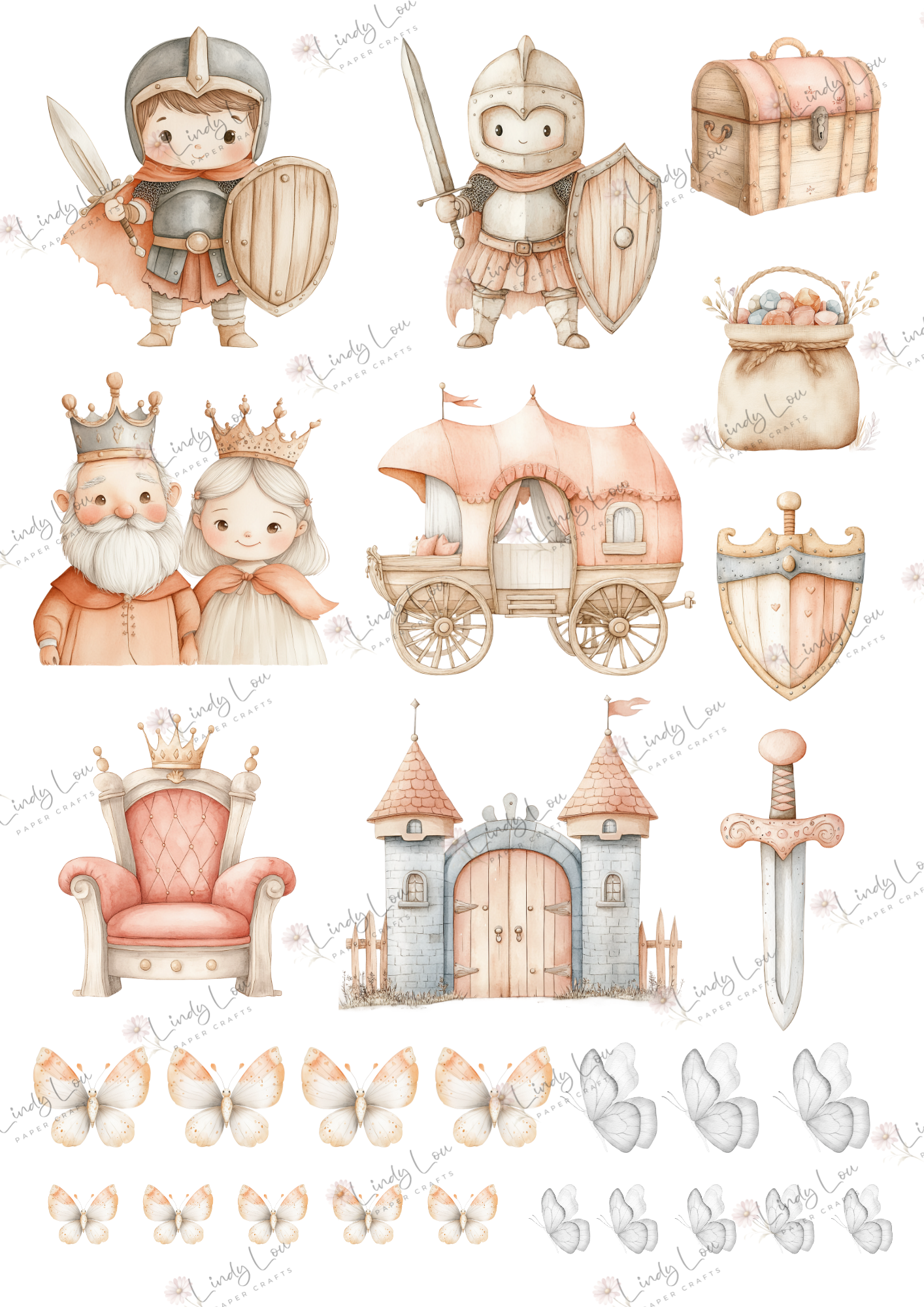 A4 Fussy Cut Sheets  - Knights & Dragons - Royal Treasures