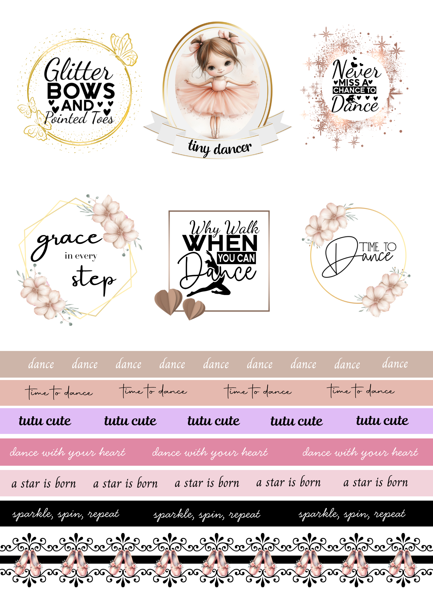 A4 Fussy Cut Sheets - Tiny Dancer - Tutu Cute