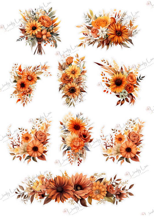 A4 Fussy Cut Sheets  - Amber Afternoon - Floral Ember
