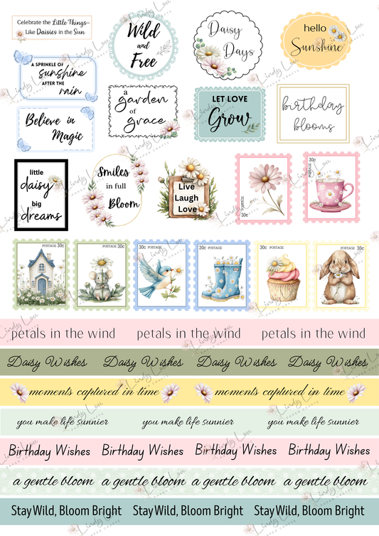 A4 Fussy Cut Sheets - Daisy Whispers - Words of Whispers