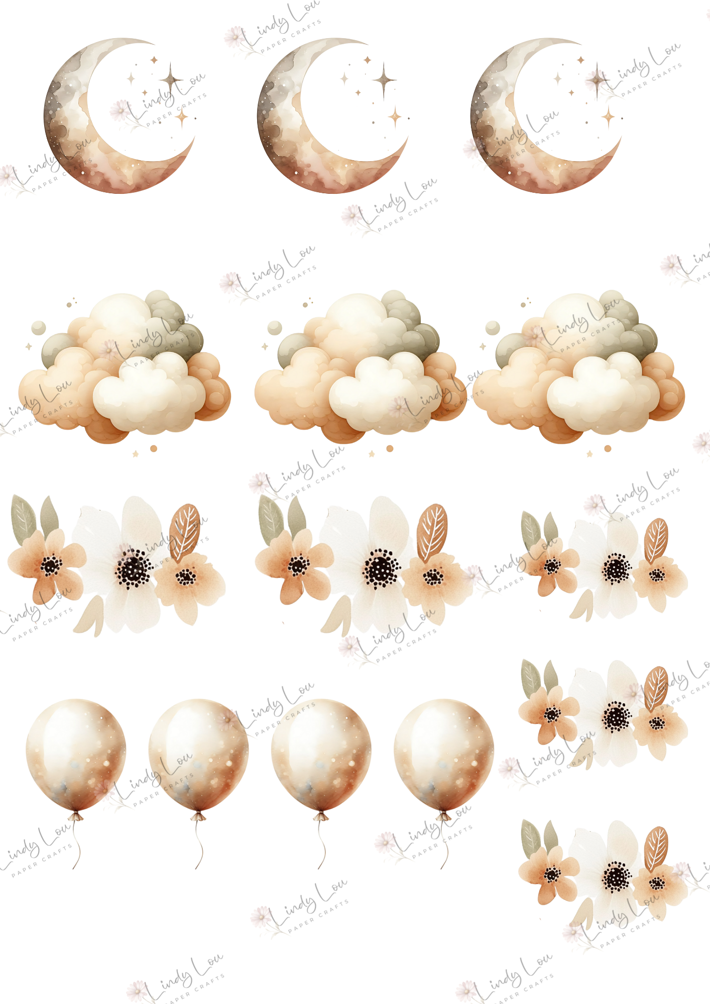 A4 Fussy Cut Sheets - Boho Baby - Skies