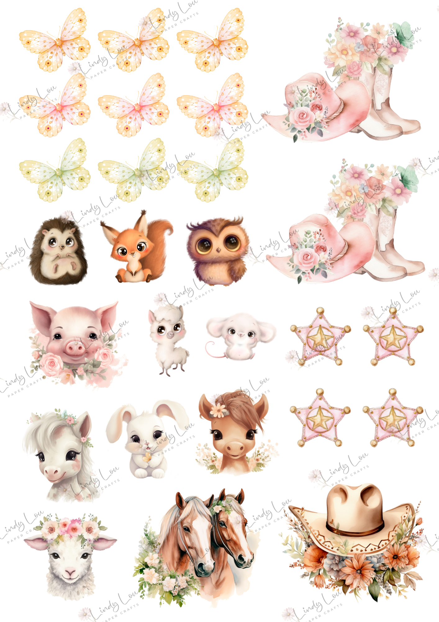 A4 Fussy Cut Sheets - Cute Little Cowgirl - Blush & Boots