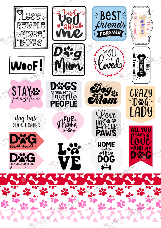 A4 Fussy Cut Sheets  - Barking Adorable - Puppy Love Phrases